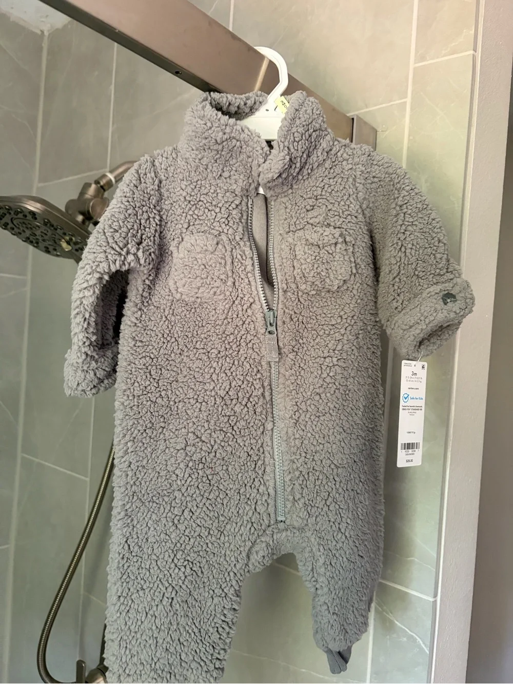 Carter's Gray Sherpa Zipper Baby One-Piece Romper